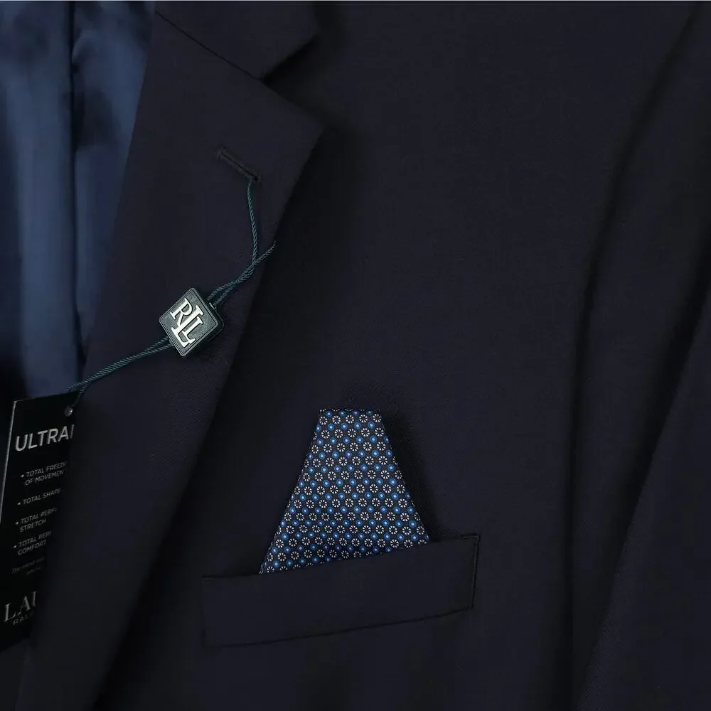 Lauren Ralph Lauren Mens Classic Fit Sport Coat 46R Navy Blue Solid Stretch Wool